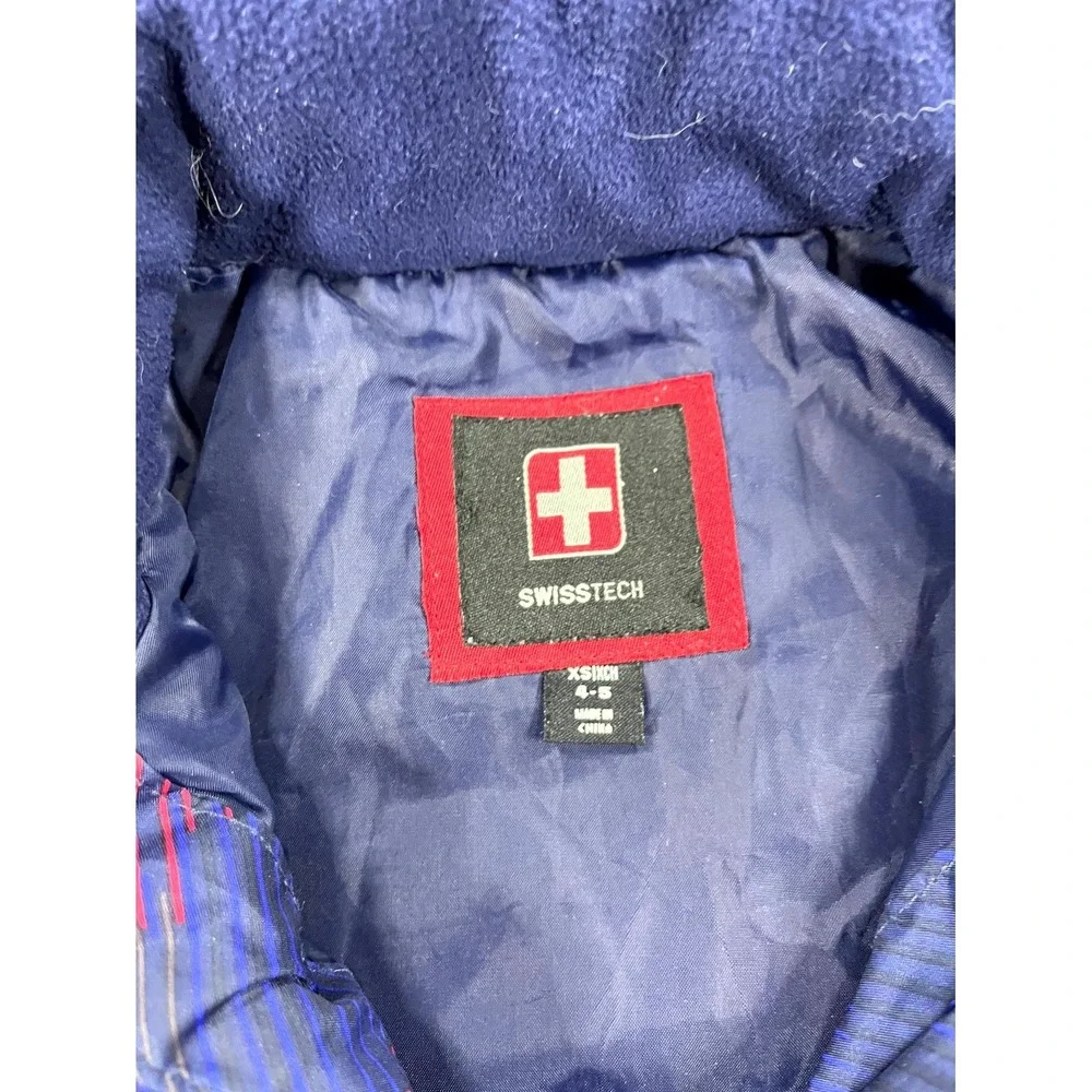 Swiss Tech Puffer Jacket Kids XS Blue Purple Insulated Long Sleeve Full Zipper